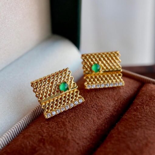 Natural jadeite stud Earrings/Sterling 925-Silver 18KGold-Plated jade studs/Customize gift box/anniversary gift/Simple and elegant earrings - Image 4
