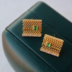 Natural jadeite stud Earrings/Sterling 925-Silver 18KGold-Plated jade studs/Customize gift box/anniversary gift/Simple and elegant earrings