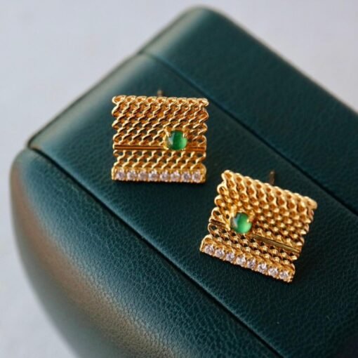 Natural jadeite stud Earrings/Sterling 925-Silver 18KGold-Plated jade studs/Customize gift box/anniversary gift/Simple and elegant earrings