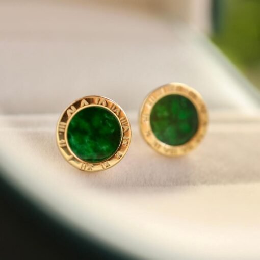 Natural jadeite Stud Earrings /Sterling 925 Silver 18K Gold-Plated green jade Studs/Customize gift box/anniversary gift/minimalist earrings - Image 2