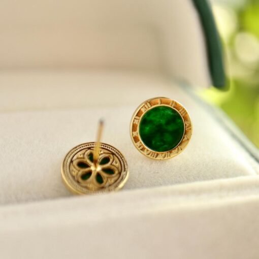Natural jadeite Stud Earrings /Sterling 925 Silver 18K Gold-Plated green jade Studs/Customize gift box/anniversary gift/minimalist earrings - Image 4