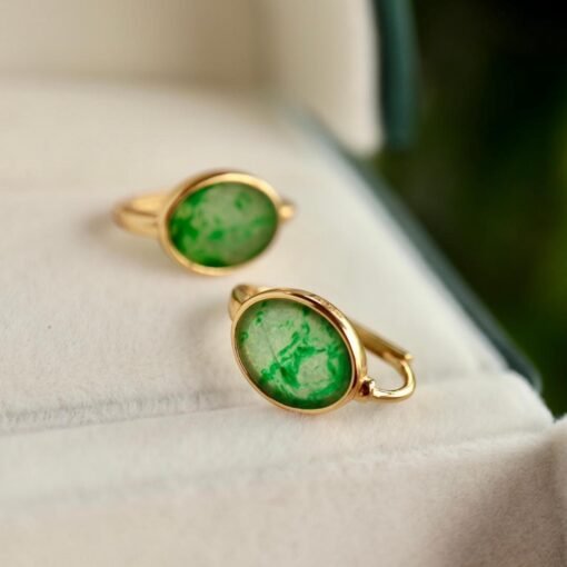 Natural jadeite hoop Earrings /Sterling 925 Silver 18K Gold-Plated green jade hoops/Customize gift box/anniversary gift/retro earrings - Image 5