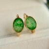 Natural jadeite hoop Earrings /Sterling 925 Silver 18K Gold-Plated green jade hoops/Customize gift box/anniversary gift/retro earrings