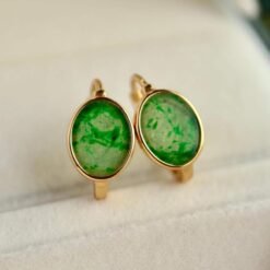 Natural jadeite hoop Earrings /Sterling 925 Silver 18K Gold-Plated green jade hoops/Customize gift box/anniversary gift/retro earrings