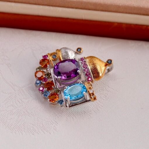 Natural Amethyst topaz pendant/Sterling 925Silver 18k Gold-Plated round Amethyst Castle pendant/Customize gift box/February birthstone gift - Image 3