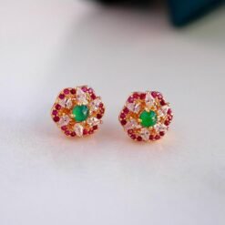 Natural jadeite Stud Earrings /Sterling 925 Silver 18K Gold-Plated green jade Studs/Customize gift box/anniversary gift/flower  earrings