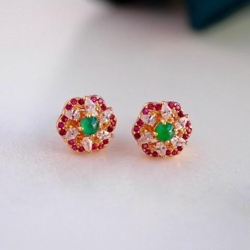 Natural jadeite Stud Earrings /Sterling 925 Silver 18K Gold-Plated green jade Studs/Customize gift box/anniversary gift/flower  earrings