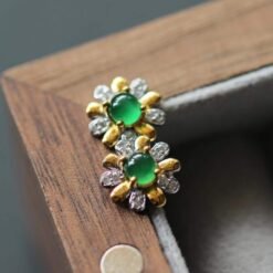 Natural jadeite Stud Earrings /Sterling 925 Silver 18K Gold-Plated green jade Studs/Customize gift box/anniversary gift/Daisy earrings