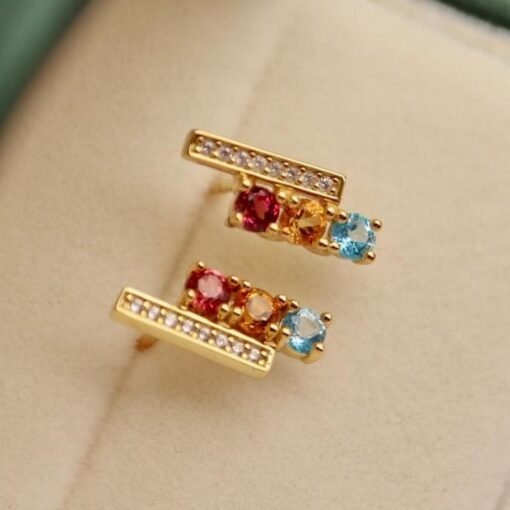 Natural rainbow stone Stud Earrings/Sterling 925Silver 18K Gold-Plated garnet Studs with topaz&citrine/Customize gift box/January birthstone