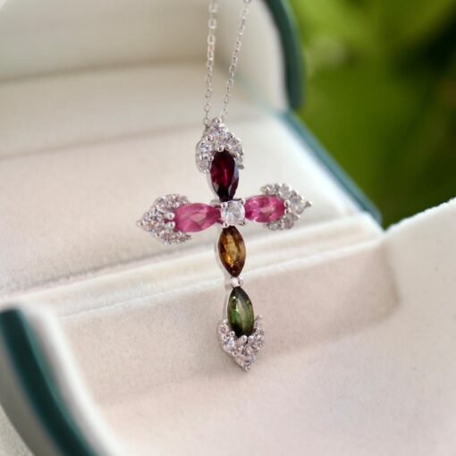 Natural rainbow tourmaline pendant/Sterling 925Silver 18k Gold-Plated tourmaline pendant/Customize gift box/February birthstone gift for her