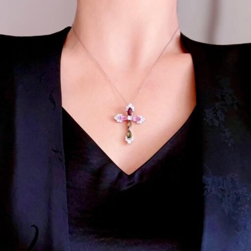 Natural rainbow tourmaline pendant/Sterling 925Silver 18k Gold-Plated tourmaline pendant/Customize gift box/February birthstone gift for her - Image 2