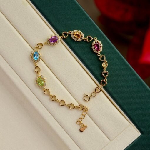 Natural rainbow stone bracelet/Sterling 925Silver 18KGold-Plated Multi-stone bracelet/garnet bracelet with topaz Amethyst citrine & peridot - Image 4