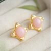 Natural pink Australian shell Stud Earrings/Sterling 925Silver 18KGold-Plated pink shell Studs/Customize gift box/four-pointed star earrings