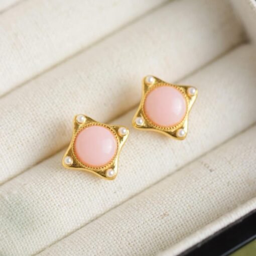 Natural pink Australian shell Stud Earrings/Sterling 925Silver 18KGold-Plated pink shell Studs/Customize gift box/four-pointed star earrings - Image 3
