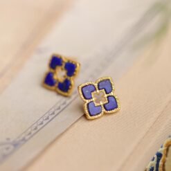 Natural Lapis lazuli Stud Earrings /Sterling 925-Silver Gold-Plated Lapis lazuli Studs/Customize gift box/anniversary gift/Four-leaf clover