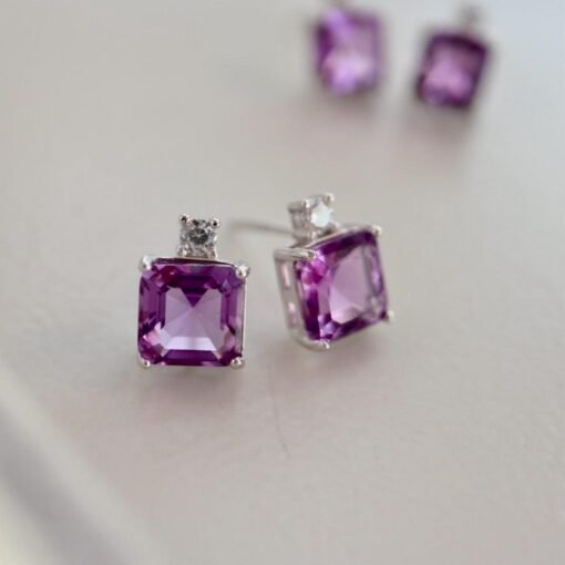Natural Amethyst Stud Earrings /Sterling 925 Silver 18K Gold-Plated Amethyst Studs/Customize gift box/birthstone gift/anniversary gift - Image 5