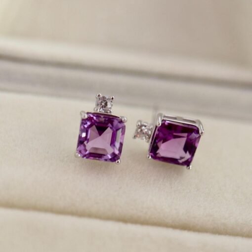 Natural Amethyst Stud Earrings /Sterling 925 Silver 18K Gold-Plated Amethyst Studs/Customize gift box/birthstone gift/anniversary gift - Image 4
