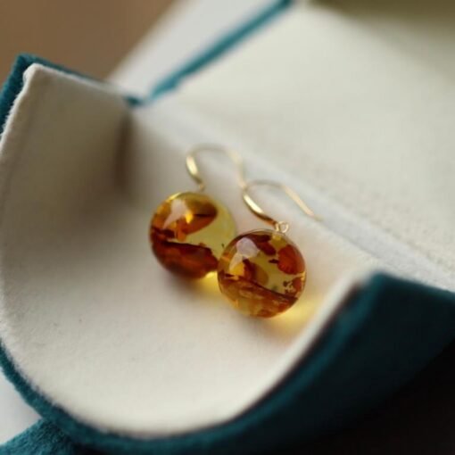 Natural Floral amber dangle Earrings /Sterling 925 Silver 18K Gold-Plated Floral amber drops/Customize gift box/gift for her/gift for mum - Image 4