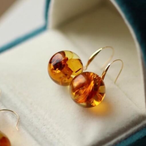Natural Floral amber dangle Earrings /Sterling 925 Silver 18K Gold-Plated Floral amber drops/Customize gift box/gift for her/gift for mum