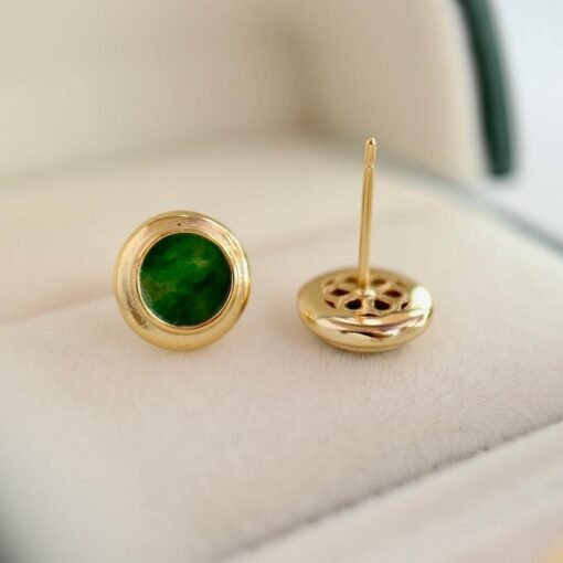 Natural jadeite Stud Earrings /Sterling 925 Silver 18k Gold-Plated green jade Studs/Customize gift box/anniversary gift/classic earrings - Image 5
