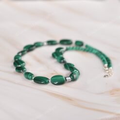 Natural Malachite Stacking necklace silver|Genuine Malachite choker necklace|Handmade vintage malachite necklaceUnique oval malachite