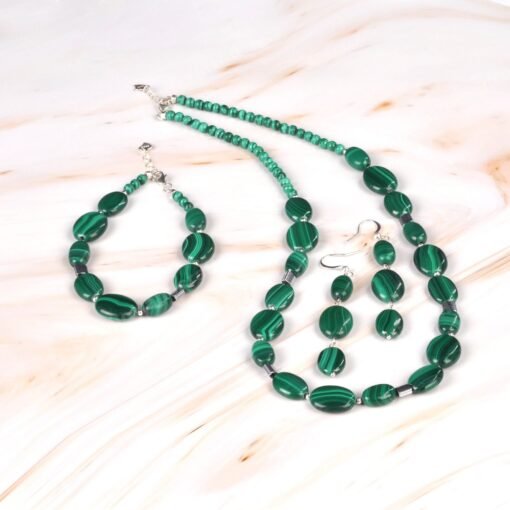 Natural Malachite Stacking necklace silver|Genuine Malachite choker necklace|Handmade vintage malachite necklaceUnique oval malachite - Image 2
