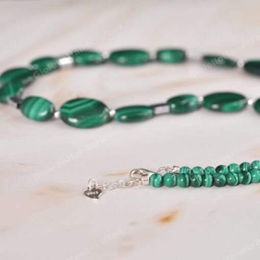 Natural Malachite Stacking necklace silver|Genuine Malachite choker necklace|Handmade vintage malachite necklaceUnique oval malachite - Image 4