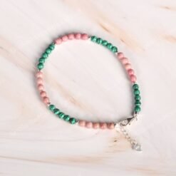Malachite and Rhodochrosite Beaded Bracelets in 925 Silver|Colorful Beaded Gemstone Bracelets|Healing Stone|Meditation Anxiety Stress Relief