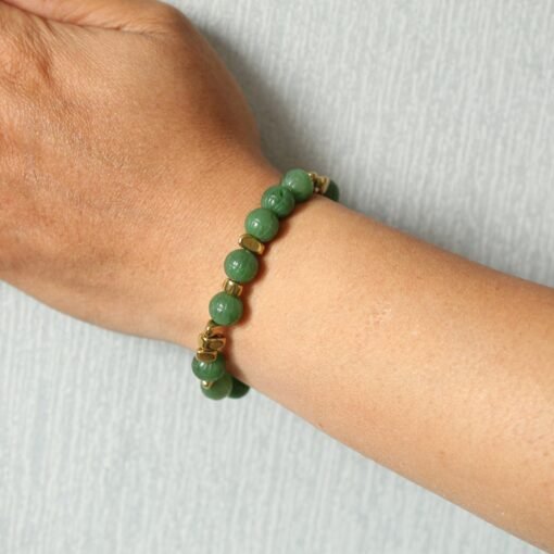 Natural Vivid Green Jade Bracelet|Everyday Minimalist Bracelet|Pumpkin Beads|Golden Chip Spacer|Birthday Gift|Perfect Gift For Her|8mm Bead - Image 2