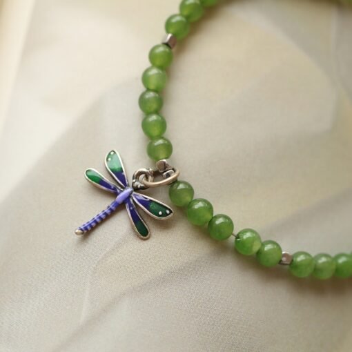 Natural Vivid Green Jade Bracelets|Dainty Dragonfly Jade Bracelets|Unique Jade Jewelry|Everyday Minimalist Bracelets|Birthday Gift|4mm Beads - Image 4