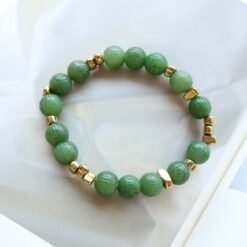 Natural Vivid Green Jade Bracelet|Everyday Minimalist Bracelet|Pumpkin Beads|Golden Chip Spacer|Birthday Gift|Perfect Gift For Her|8mm Bead
