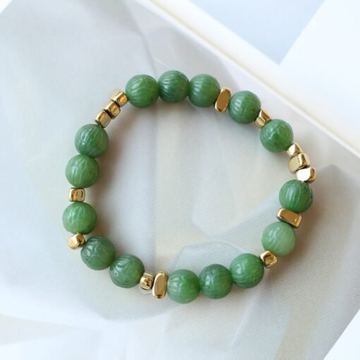 Natural Vivid Green Jade Bracelet|Everyday Minimalist Bracelet|Pumpkin Beads|Golden Chip Spacer|Birthday Gift|Perfect Gift For Her|8mm Bead - Image 5