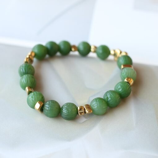 Natural Vivid Green Jade Bracelet|Everyday Minimalist Bracelet|Pumpkin Beads|Golden Chip Spacer|Birthday Gift|Perfect Gift For Her|8mm Bead - Image 7