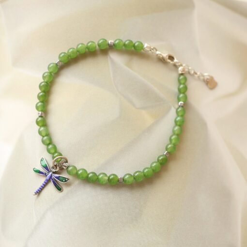 Natural Vivid Green Jade Bracelets|Dainty Dragonfly Jade Bracelets|Unique Jade Jewelry|Everyday Minimalist Bracelets|Birthday Gift|4mm Beads - Image 5