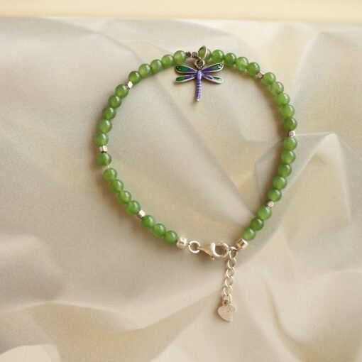 Natural Vivid Green Jade Bracelets|Dainty Dragonfly Jade Bracelets|Unique Jade Jewelry|Everyday Minimalist Bracelets|Birthday Gift|4mm Beads - Image 7
