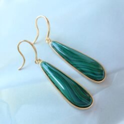 Natural Long Malachite Drop Earrings 925 Silver|Pear Malachite Earrings|Vintage Dangle Earrings|Minimalist Art Deco Malachite Earrings