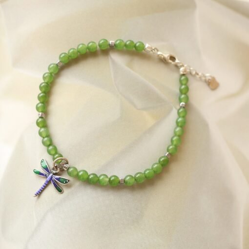 Natural Vivid Green Jade Bracelets|Dainty Dragonfly Jade Bracelets|Unique Jade Jewelry|Everyday Minimalist Bracelets|Birthday Gift|4mm Beads