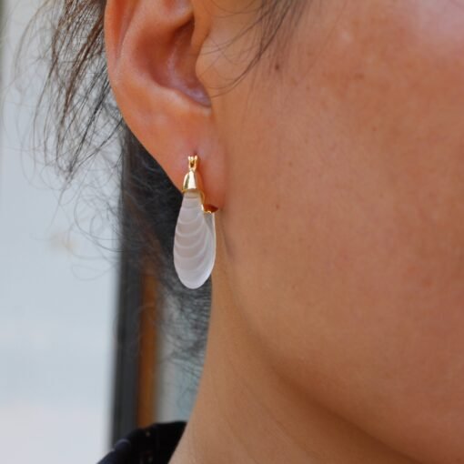 Unique Frosted Crystal Drop Earrings Studs|Dainty Studs Earrings|Minimalist Crystal Jewelry|Hand Carved Quartz Studs|Stress relief Earrings - Image 8