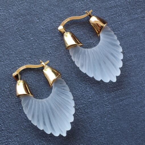 Unique Frosted Crystal Drop Earrings Studs|Dainty Studs Earrings|Minimalist Crystal Jewelry|Hand Carved Quartz Studs|Stress relief Earrings - Image 6