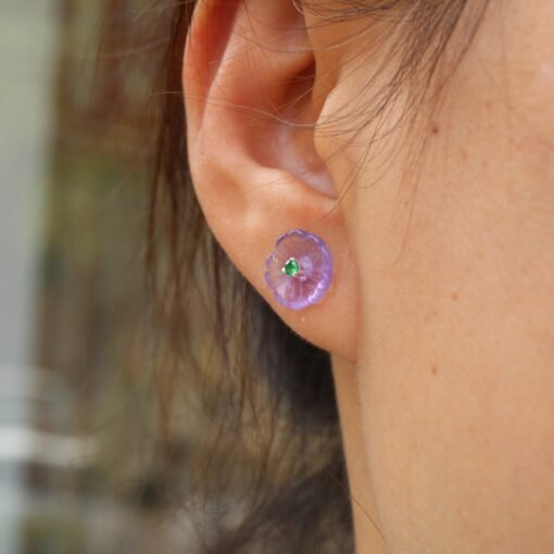 Natural Unique Purple Amethyst Stud Earring|Tiny Quartz Petal Flower Stud Earrings| Everyday Minimalist Earring|Handmade Dainty Stud Earring - Image 4