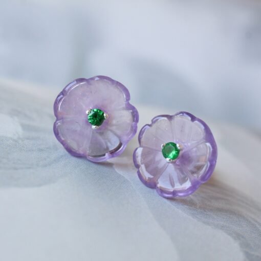 Natural Unique Purple Amethyst Stud Earring|Tiny Quartz Petal Flower Stud Earrings| Everyday Minimalist Earring|Handmade Dainty Stud Earring - Image 2