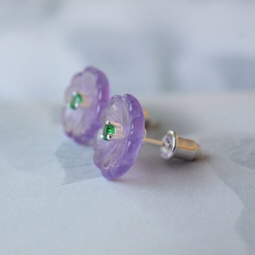 Natural Unique Purple Amethyst Stud Earring|Tiny Quartz Petal Flower Stud Earrings| Everyday Minimalist Earring|Handmade Dainty Stud Earring - Image 6