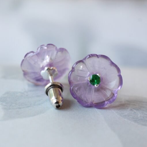 Natural Unique Purple Amethyst Stud Earring|Tiny Quartz Petal Flower Stud Earrings| Everyday Minimalist Earring|Handmade Dainty Stud Earring - Image 7