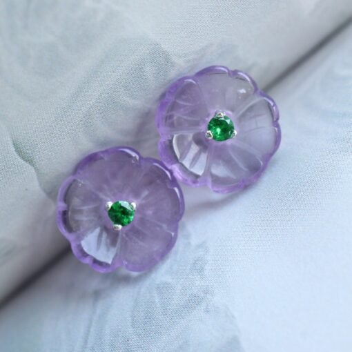 Natural Unique Purple Amethyst Stud Earring|Tiny Quartz Petal Flower Stud Earrings| Everyday Minimalist Earring|Handmade Dainty Stud Earring
