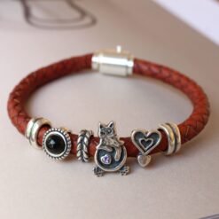 Unique Bohemian Leather bracelet with Silver Beads|Mena??s Leather Bracelet|Boyfriend Gift|Spiritual protection beads Healing-inner peace