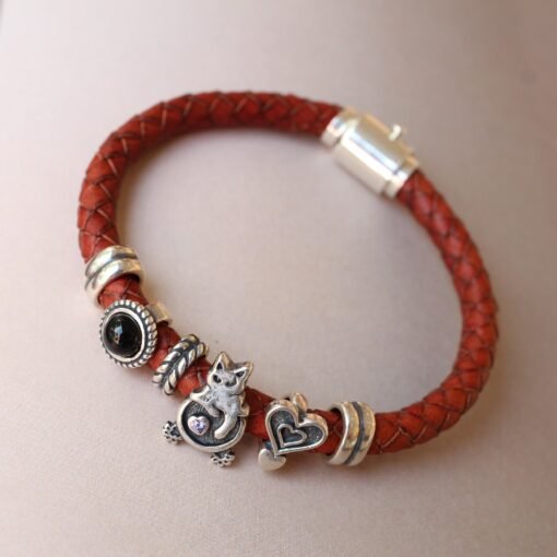 Unique Bohemian Leather bracelet with Silver Beads|Mena??s Leather Bracelet|Boyfriend Gift|Spiritual protection beads Healing-inner peace - Image 2