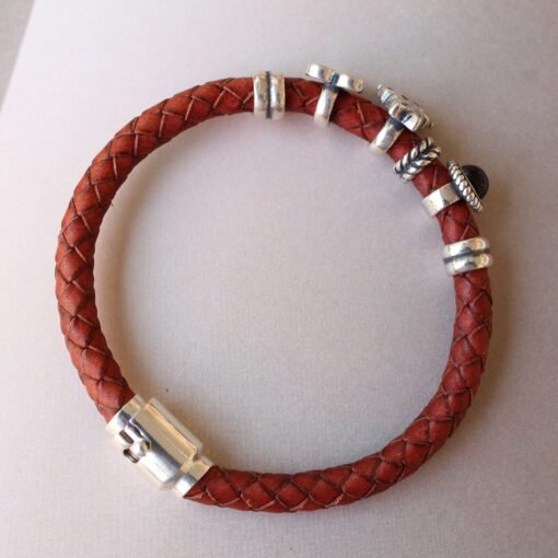 Unique Bohemian Leather bracelet with Silver Beads|Mena??s Leather Bracelet|Boyfriend Gift|Spiritual protection beads Healing-inner peace - Image 4