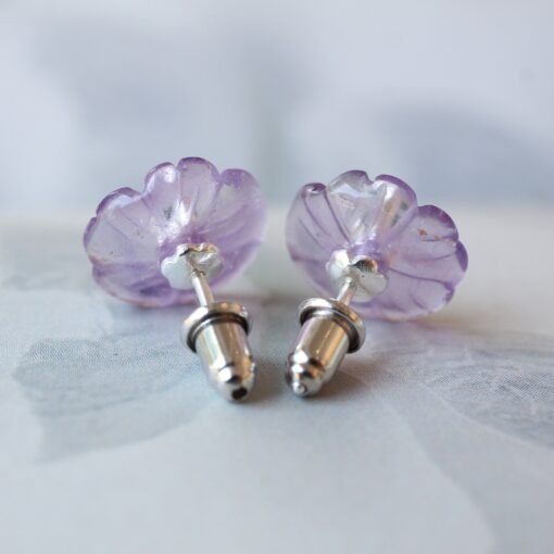 Natural Unique Purple Amethyst Stud Earring|Tiny Quartz Petal Flower Stud Earrings| Everyday Minimalist Earring|Handmade Dainty Stud Earring - Image 5