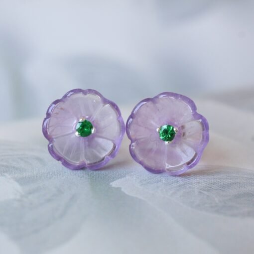 Natural Unique Purple Amethyst Stud Earring|Tiny Quartz Petal Flower Stud Earrings| Everyday Minimalist Earring|Handmade Dainty Stud Earring - Image 3