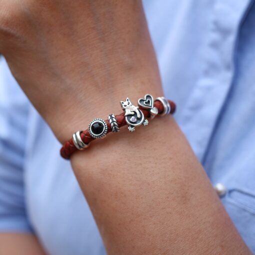 Unique Bohemian Leather bracelet with Silver Beads|Mena??s Leather Bracelet|Boyfriend Gift|Spiritual protection beads Healing-inner peace - Image 6